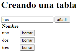 Creación y borrado de una tabla con javaScript