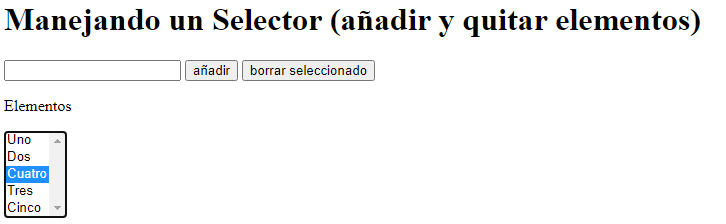 Añadir y borrar elementos de un selector (select)